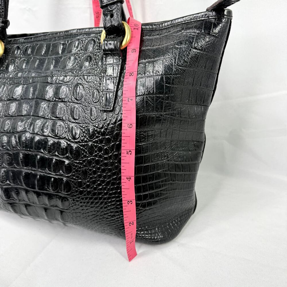 Brahmin Black Croc Embossed Leather Tote Bag Gold Tassel Shoulder Purse - Picture 7 of 16